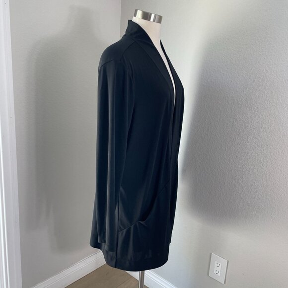 Susan Graver Womens Plus 1X Premier Black Open Front Cardigan Stretch Pockets - Picture 3 of 10
